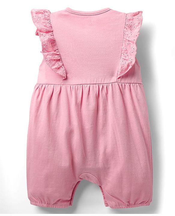 Babyhug 100% Cotton Single Jersey Knit Embroidered Romper With Headband - Pink