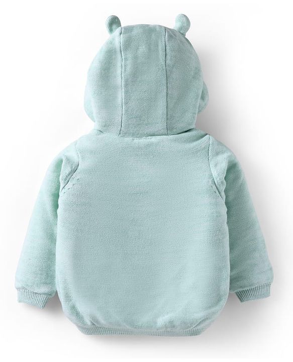 Babyhug Knit Full Sleeves Front Open Hooded Sweater With Bear Face & Ear Applique - Mint