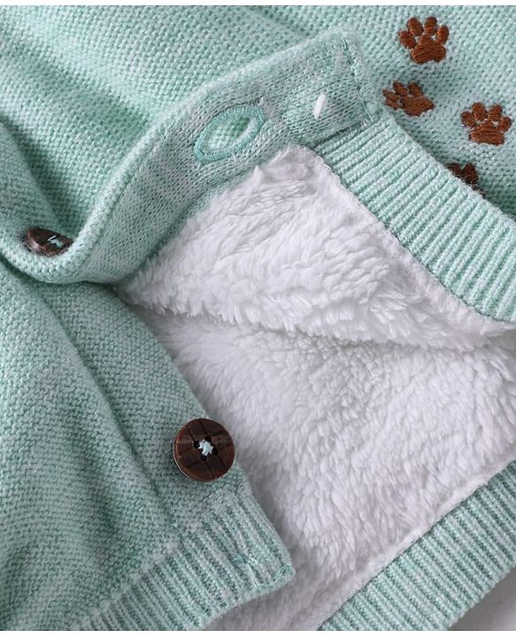 Babyhug Knit Full Sleeves Front Open Hooded Sweater With Bear Face & Ear Applique - Mint