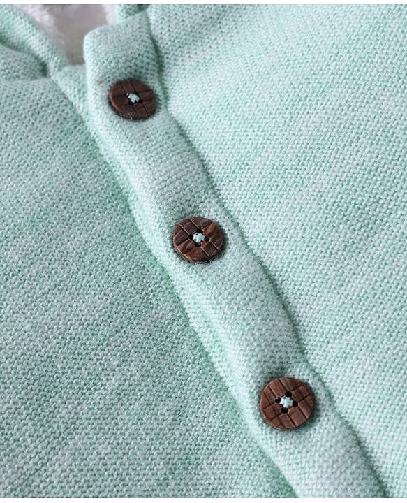 Babyhug Knit Full Sleeves Front Open Hooded Sweater With Bear Face & Ear Applique - Mint