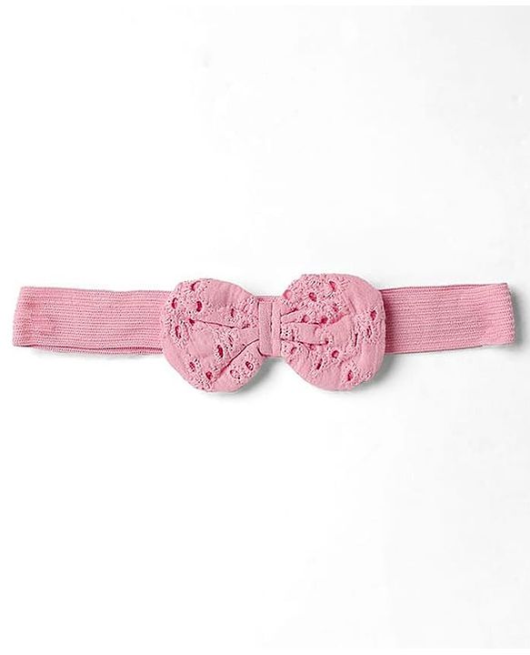 Babyhug 100% Cotton Knit Frill Sleeves Front Open Romper with Hairband & Schiffli Detailing - Pink