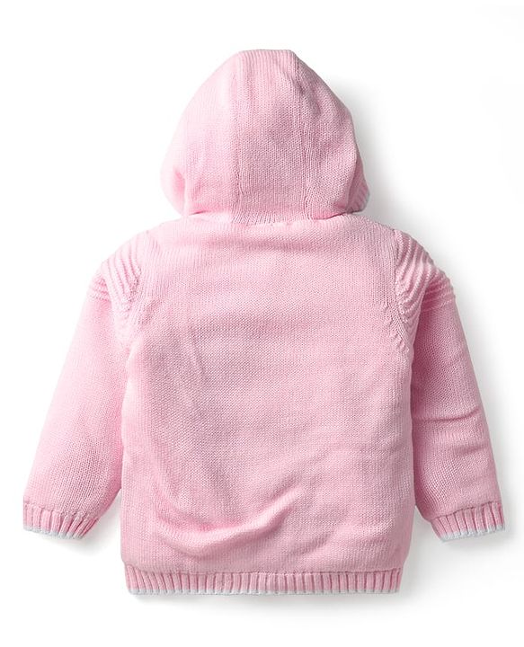 Babyhug Knit Full Sleeves Front Open Hooded Sweater With Unicorn Embriodery - Pink