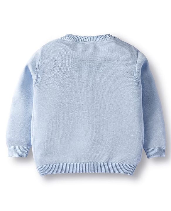 Babyhug Cotton Knit Full Sleeves Front Open Sweater With Bear Embriodery - Yellow