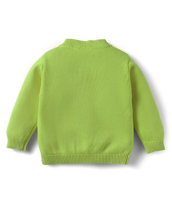 Babyhug Cotton Knit Full Sleeves Front Open Sweater With Bear Embriodery - Yellow
