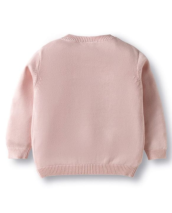 Babyhug Cotton Knit Full Sleeves Front Open Sweater with Lion Patch Design - Pink