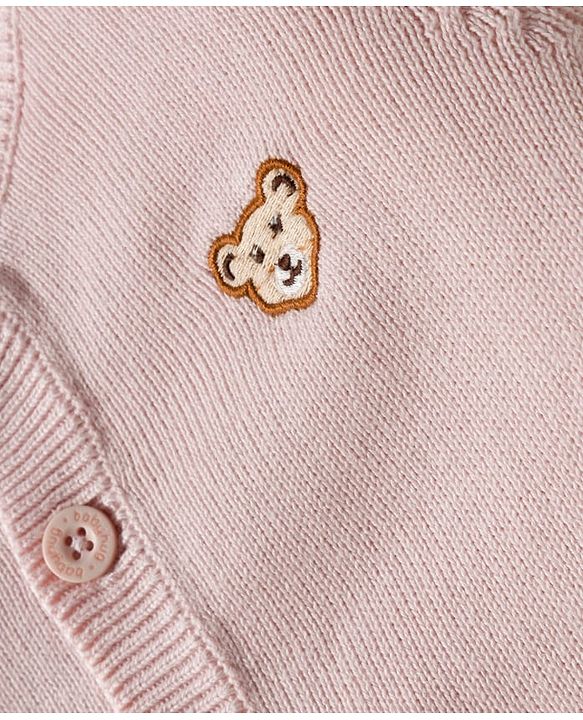 Babyhug Cotton Knit Full Sleeves Front Open Sweater with Lion Patch Design - Pink