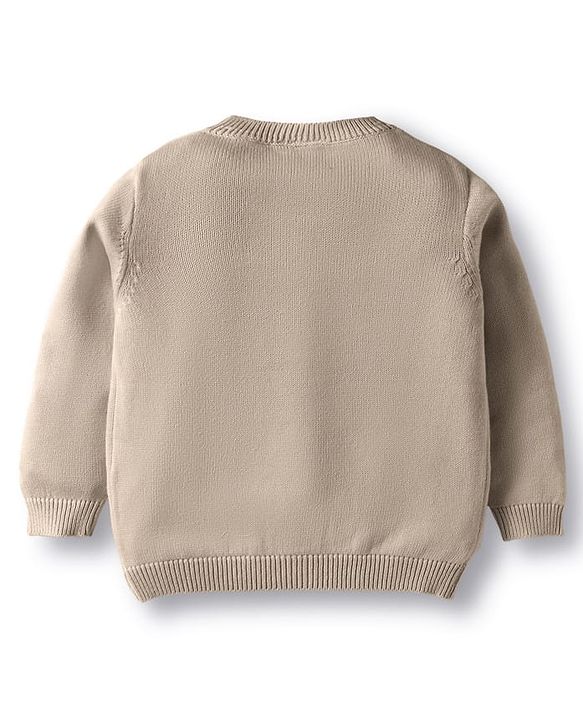 Babyhug Cotton Knit Full Sleeves Front Open Sweater with Lion Patch Design - Pink