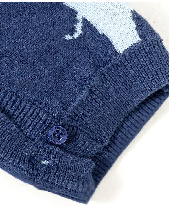Babyhug 100% Cotton Knit Full Sleeves Winter Wear Romper with Elephant Print - Navy Blue