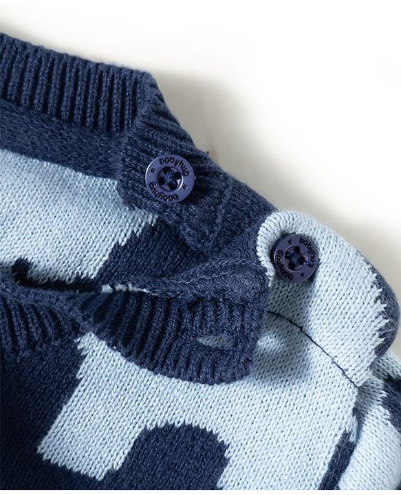 Babyhug 100% Cotton Knit Full Sleeves Winter Wear Romper with Elephant Print - Navy Blue