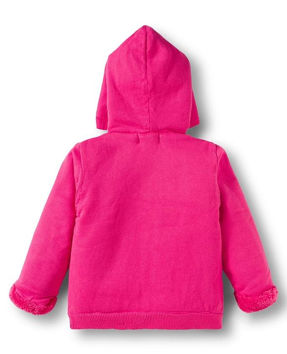 Babyhug Knit Full Sleeves Front Open Hooded Sweater with Snow Flake Design - Fuchsia