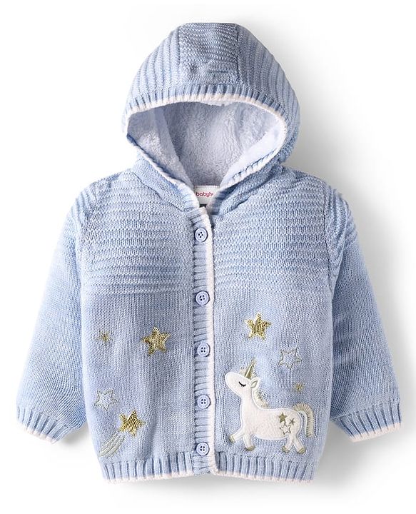 Babyhug Woven Full Sleeves Hooded Jacket With Tiger Patch - Navy Blue & White