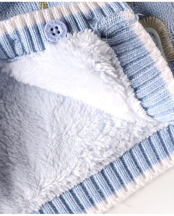 Babyhug Knit Full Sleeves Hooded Front Open Sweater With Unicorn Embroidery & Star Sequin - Light Blue