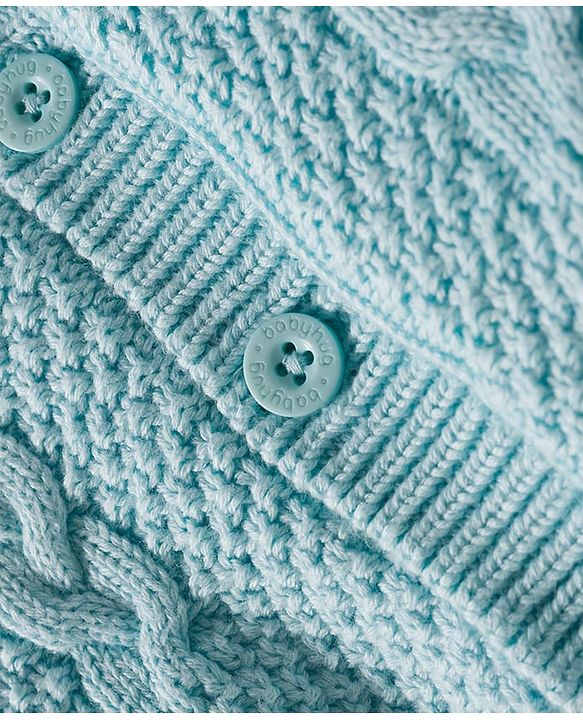 Babyhug Knit Full Sleeves Front Open Hooded Sweater with Cable Knit Design - Aqua Blue