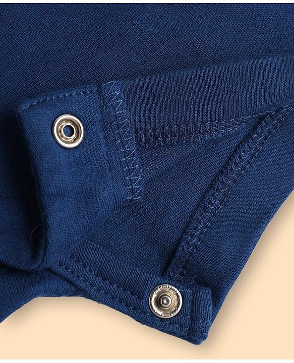 Babyhug 100% Cotton Interlock Knit Half Sleeves Romper with Dino Print - Navy Blue & White