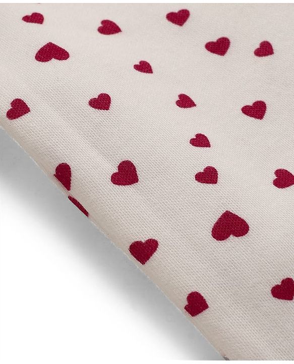 Babyhug 100% Cotton Cotton Knit Full Sleeves Romper with Attached Shrug & Heart Print - Red