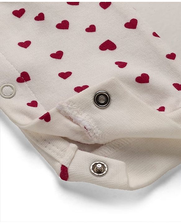 Babyhug 100% Cotton Cotton Knit Full Sleeves Romper with Attached Shrug & Heart Print - Red