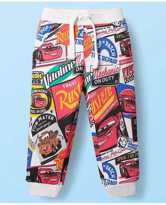 Babyhug Disney Cotton Looper Full Length Lounge Pant with Car Graphics - Red