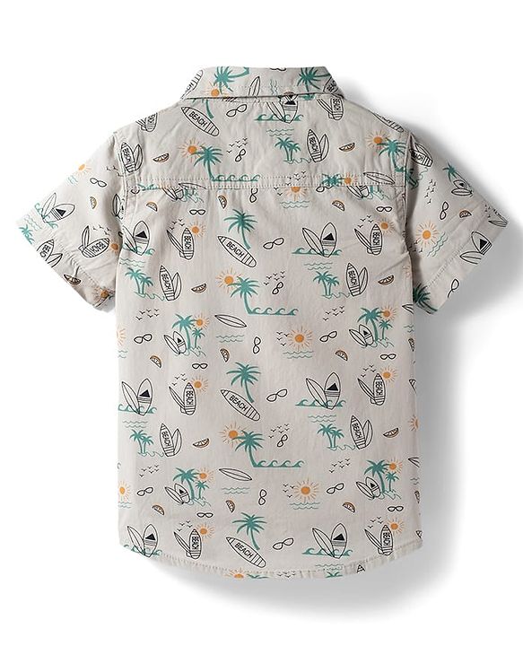 Babyhug Cotton Woven Half Sleeves Shirt & Shorts Set with Floral Print - White & Olive Green