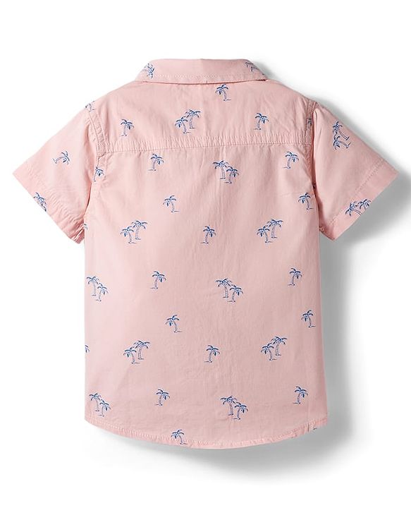 Babyhug Cotton Woven Half Sleeves Shirt & Shorts Set with Floral Print - Peach & Navy Blue