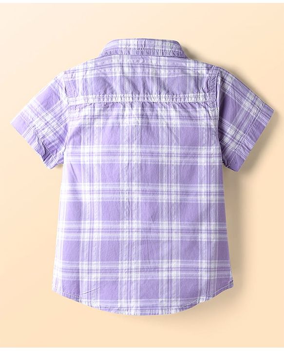 Babyhug Cotton Woven Half Sleeves Shirt and Short With Pockets & Checks - Purple