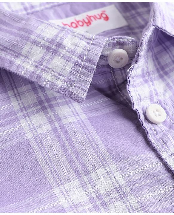 Babyhug Cotton Woven Half Sleeves Shirt and Short With Pockets & Checks - Purple