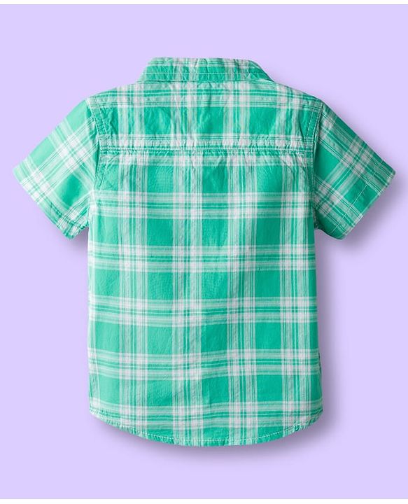 Babyhug Cotton Woven Half Sleeves Checks Shirt & Shorts Set - Green & White