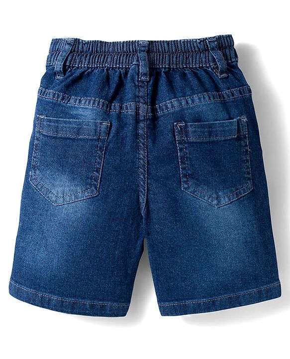 Babyhug Cotton Denim Half  Sleeves Shirt & Shorts Set With Stripes - Multicolour & Blue