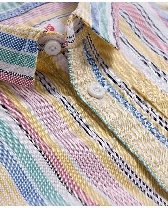 Babyhug Cotton Denim Half  Sleeves Shirt & Shorts Set With Stripes - Multicolour & Blue
