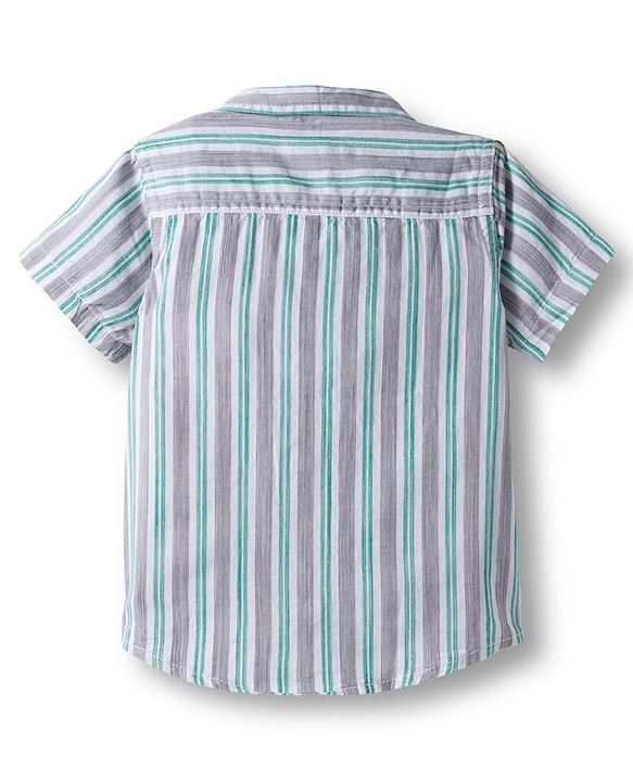 Babyhug Cotton Woven Half Sleeves Shirt and Short With Pockets & Stripes - Grey & Light Blue