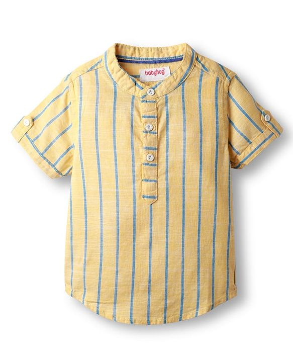 Babyhug Cotton Knit Half Sleeves Shirt and Shorts Sets with Stripes - Yellow & Blue