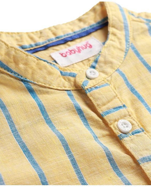 Babyhug Cotton Knit Half Sleeves Shirt and Shorts Sets with Stripes - Yellow & Blue