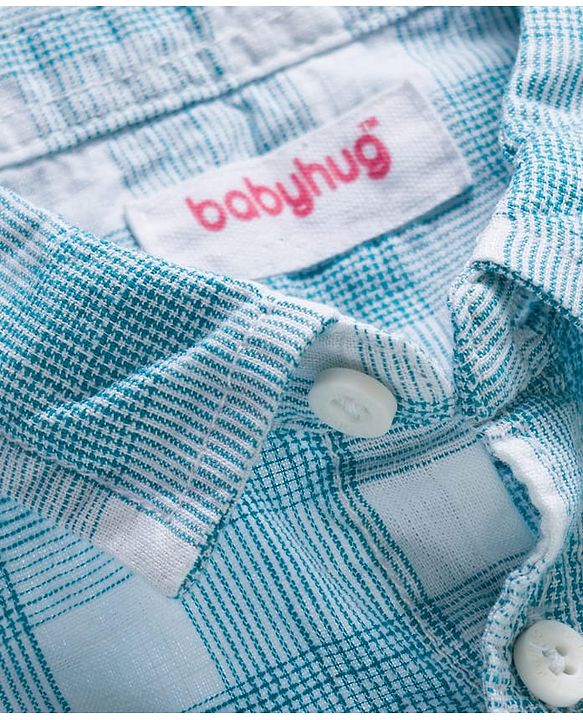 Babyhug Cotton Woven Half Sleeves Shirt & Denim Shorts Set With Dino Print - White & Blue