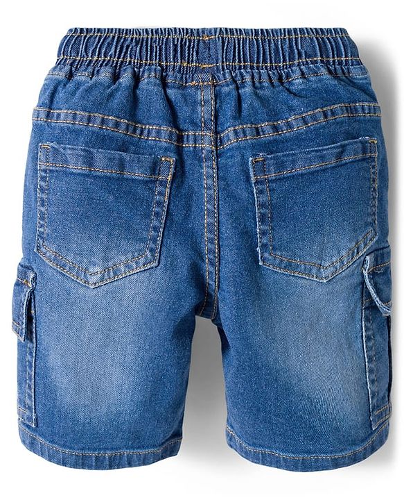 Babyhug Cotton Woven Half Sleeves Shirt & Denim Shorts Set With Dino Print - White & Blue