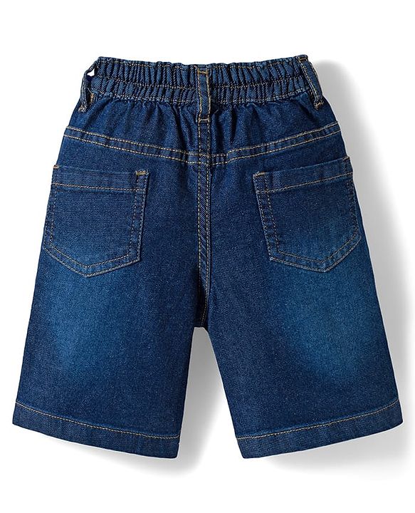 Babyhug Cotton Woven Half Sleeves Shirt & Denim Shorts Set With Dino Print - Blue