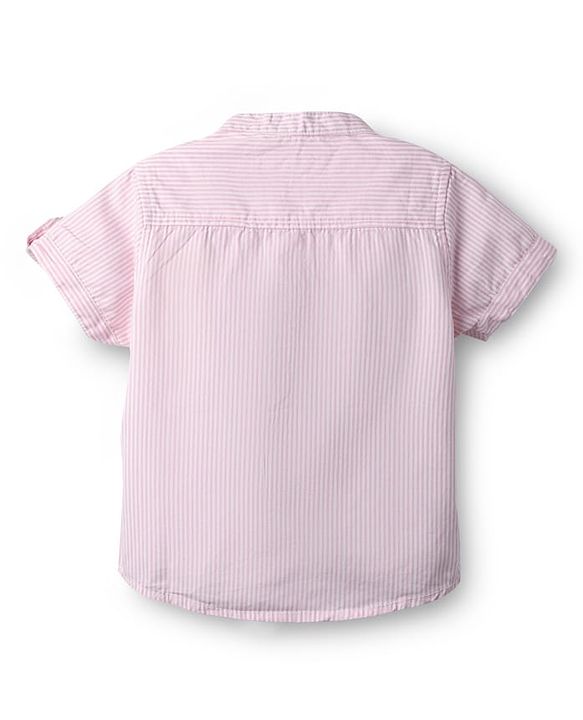 Babyhug Cotton Woven Half Sleeves Striped Kurta Shirt & Shorts Set - Pink & Beige