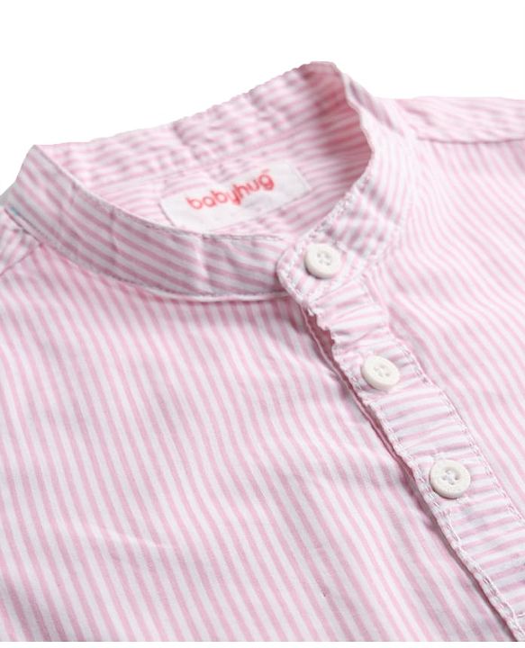 Babyhug Cotton Woven Half Sleeves Striped Kurta Shirt & Shorts Set - Pink & Beige