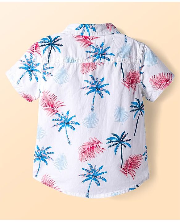 Babyhug Cotton Woven Half Sleeves Front-Open Shirt & Shorts Set with Floral Print - White & Blue