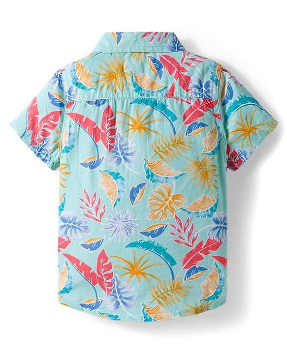Babyhug Cotton Woven Half Sleeves Shirt and Shorts Set with Floral Print - Light Blue & Grey