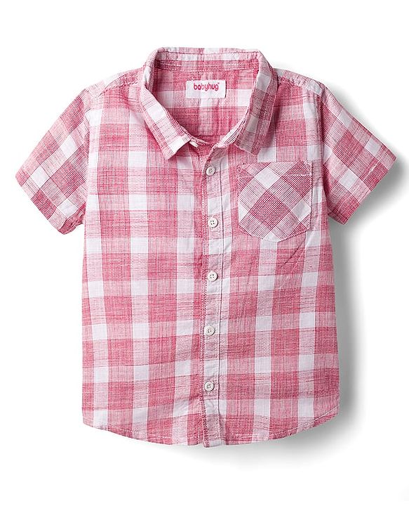 Babyhug Cotton Woven Half Sleeves Shirt & Shorts Set With Checks - Pink