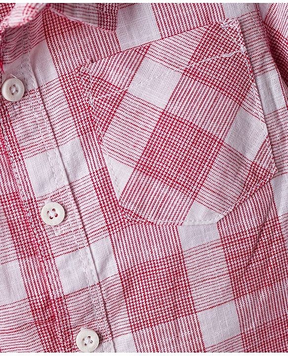 Babyhug Cotton Woven Half Sleeves Shirt & Shorts Set With Checks - Pink