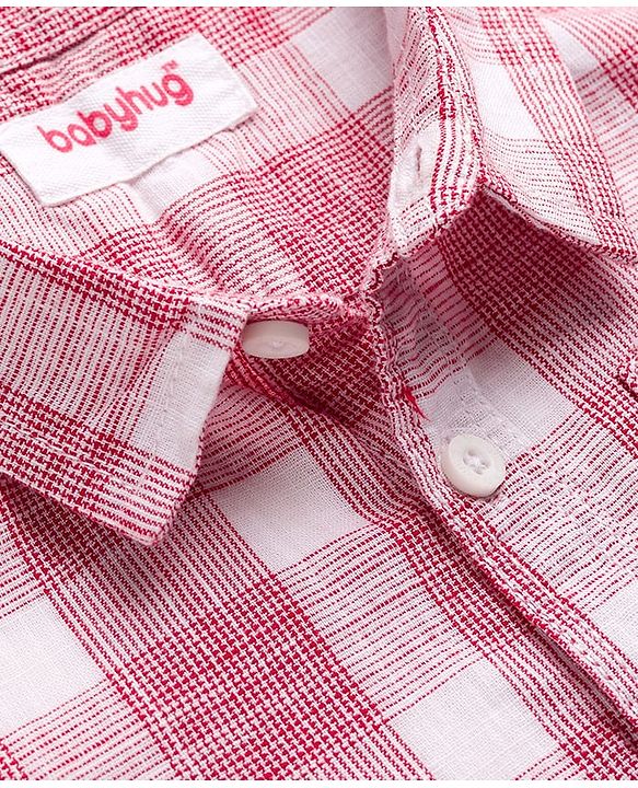 Babyhug Cotton Woven Half Sleeves Shirt & Shorts Set With Checks - Pink