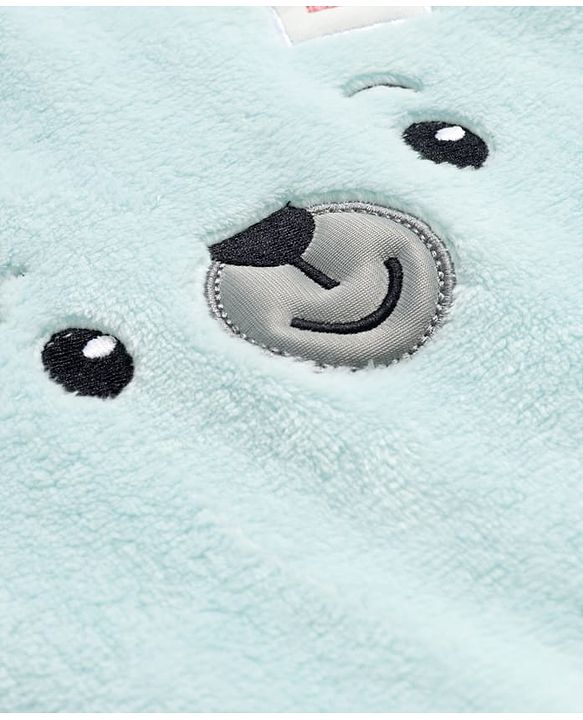 Babyhug Fur Knit Full Sleeves Winter Wear Footed Romper With Animal Embroidery - Light Blue