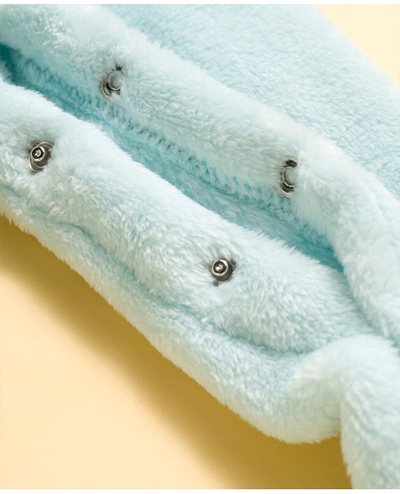Babyhug Fur Knit Full Sleeves Winter Wear Footed Romper With Animal Embroidery - Light Blue