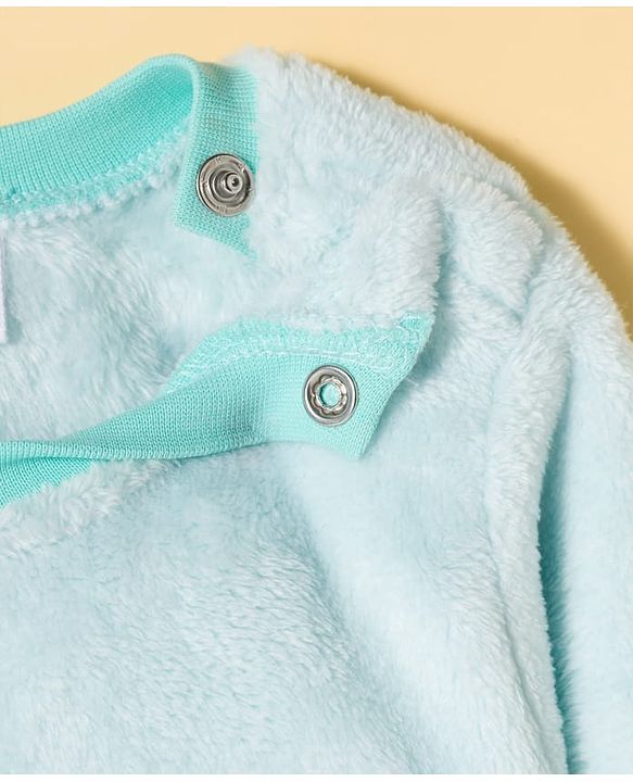 Babyhug Fur Knit Full Sleeves Winter Wear Footed Romper With Animal Embroidery - Light Blue