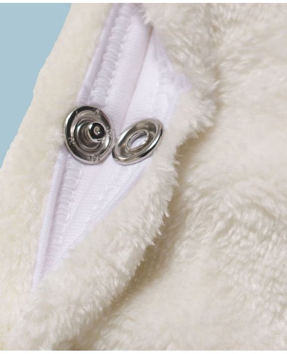 Babyhug Fur Knit Full Sleeves Winter Wear Hooded & Footed Romper With Animal Embroidery & Ear Applique - White