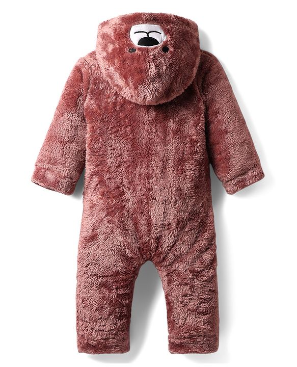 Babyhug Fur Knit Full Sleeves Front Open Winter Wear Romper with Teddy Face - Dark Pink