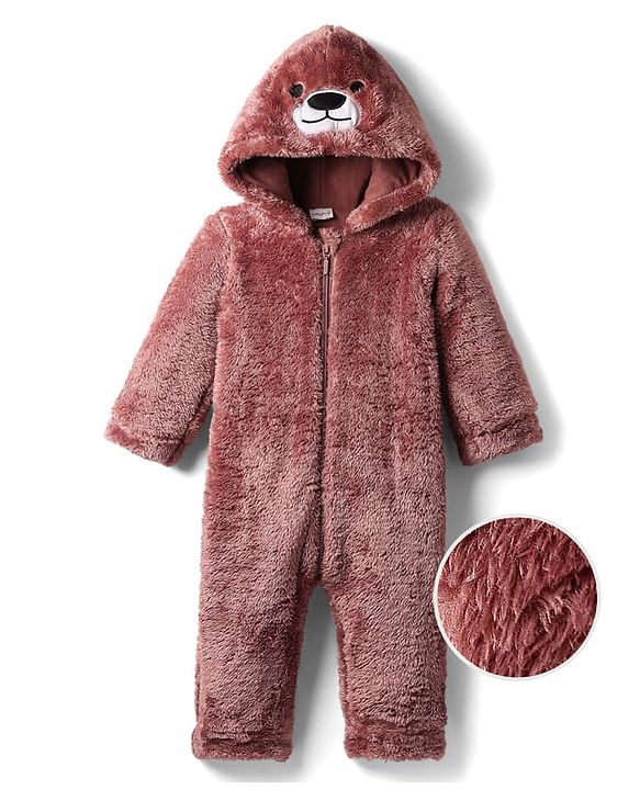 Babyhug Fur Knit Full Sleeves Front Open Winter Wear Romper with Teddy Face - Dark Pink