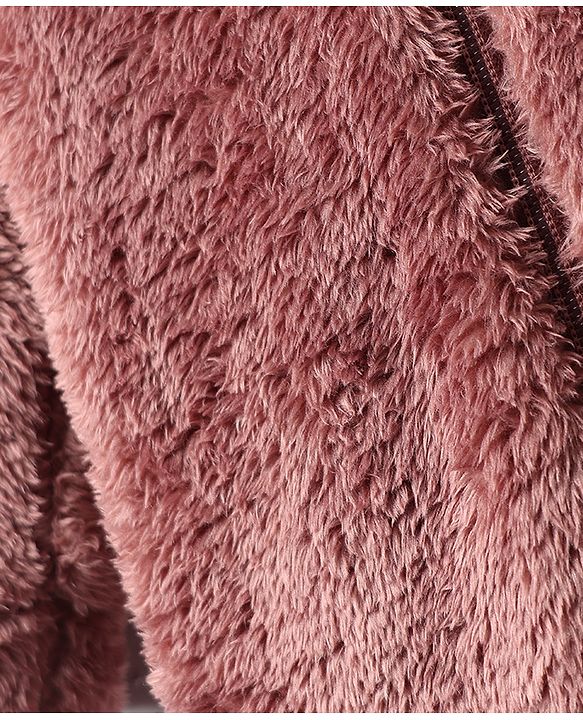 Babyhug Fur Knit Full Sleeves Front Open Winter Wear Romper with Teddy Face - Dark Pink