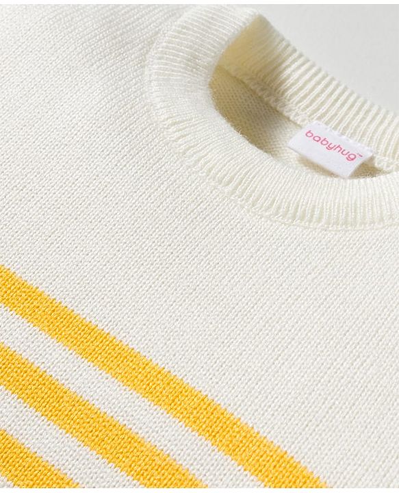 Babyhug Knit Full Sleeves Sweater Set With Stripes - Navy Blue & White