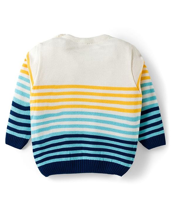 Babyhug Knit Full Sleeves Sweater Set With Stripes - Navy Blue & White